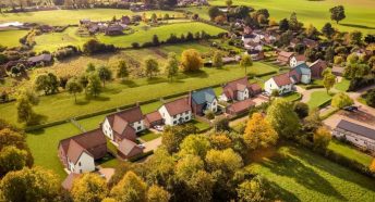 Rural housing in green fields