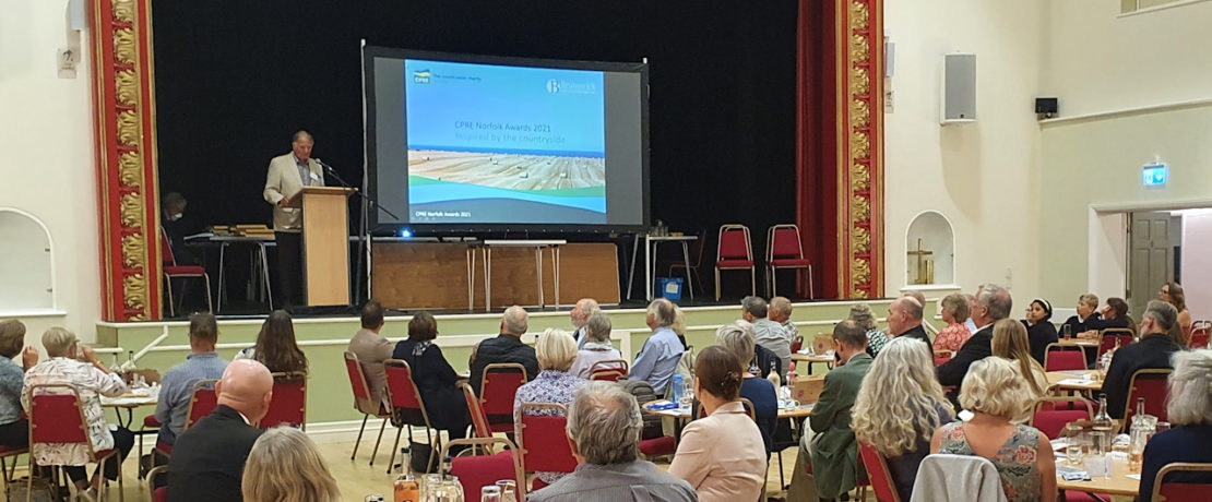 Tim O'Riordan presents to the audience at the CPRE Norfolk Awards 2021