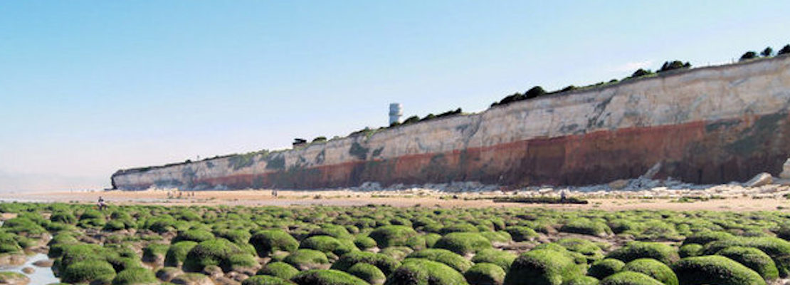 The layered cliffs and beach at Hunstanton.