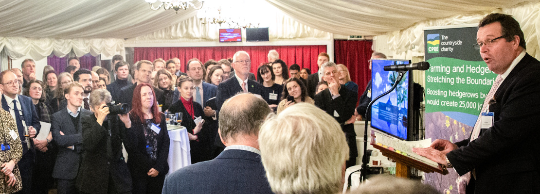 Part of the audience attending the Hedgerow Heroes at the Agriculture and Environment Sector Winter Reception - CPRE The Countryside Charity event. Cholmondeley Room and Terrace, House of Lords, Palace of Westminster.