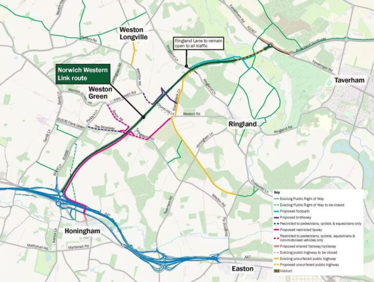 Map of Norwich's proposed North Western Link road