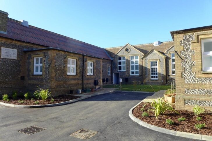 The old school converted into social housing in Wells, Norfolk.