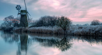 A winter image of the mill at Turf Fen, Norfolk