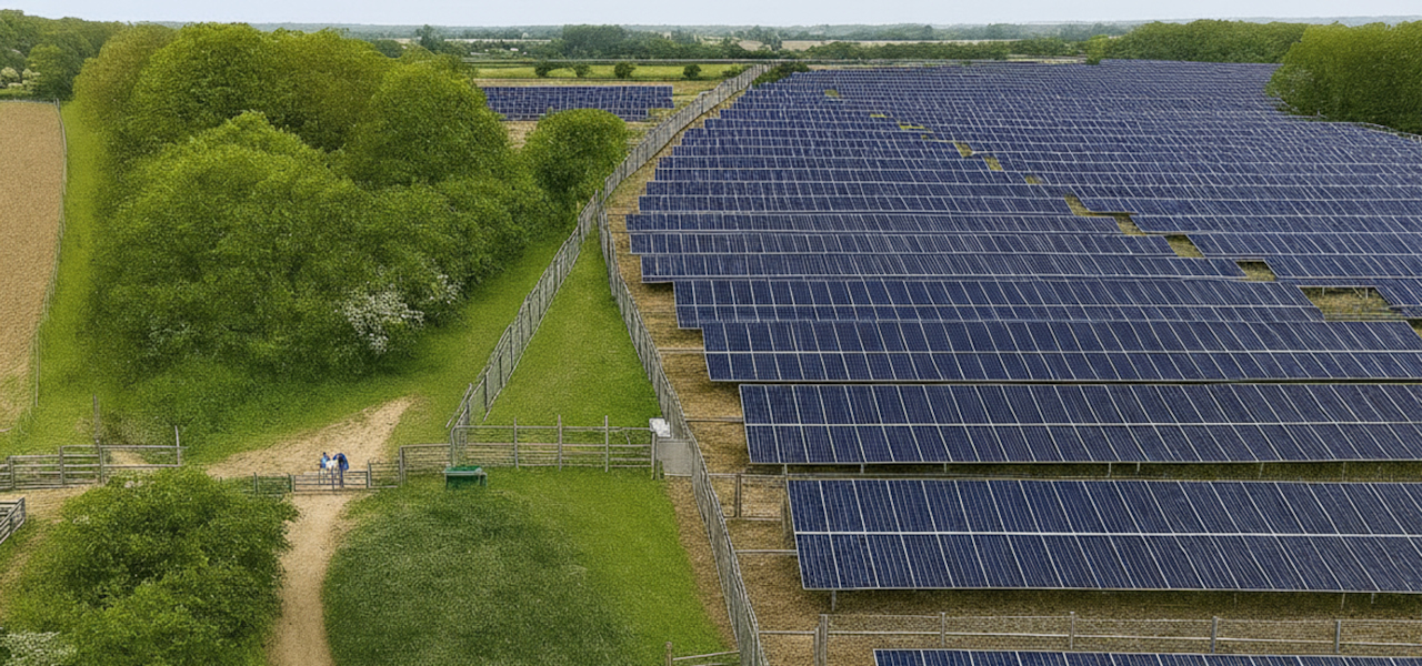 A huge bank of land based solar panels covering a vast area and stretching off into the distance.