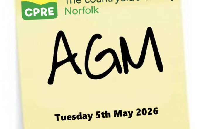 A CPRE Norfolk post-it note with the AGM date of Tuesday 5th May 2026