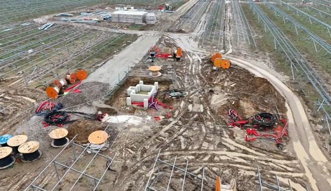 Screenshot from the video "Industrial Solar Destroys the English Countryside - Swainsthorpe, South. Norfolk, England."