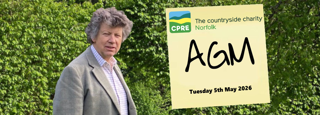 A CPRE Norfolk post-it note with the AGM date of Tuesday 5th May 2026