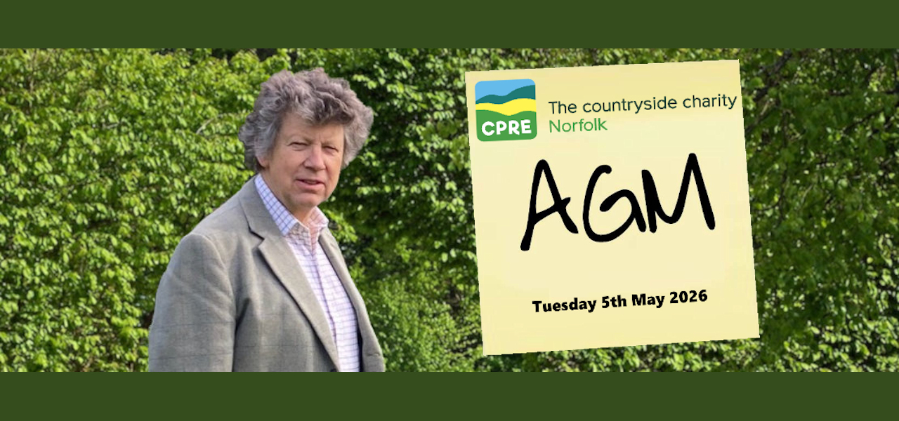 A CPRE Norfolk post-it note with the AGM date of Tuesday 5th May 2026