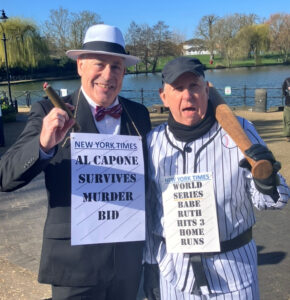 Two men dressed as Al Capone and Babe Ruth at the Diss museum opening.