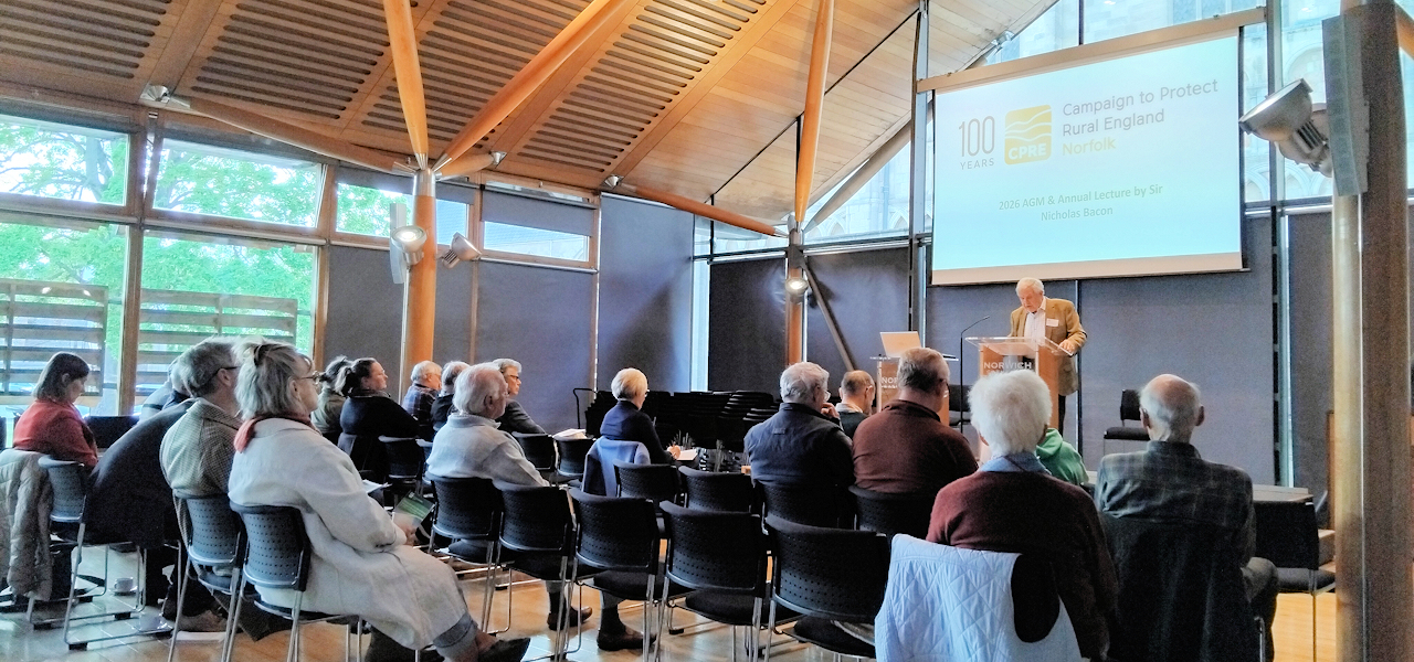CPRE Norfolk's Treasurer, George Ridgway, speaking at the 2026 AGM