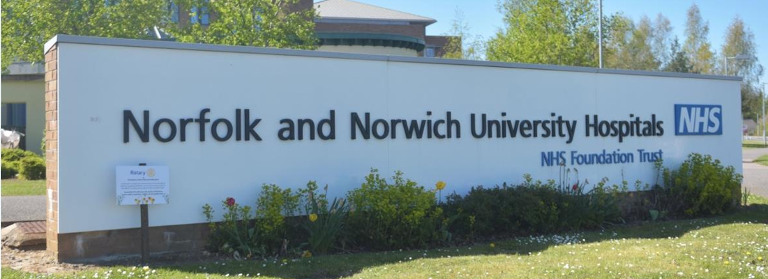 The entrance to the Norfolk and Norwich Hospital