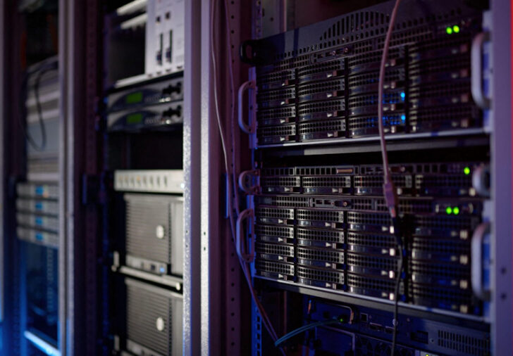 Closeup server room data centre for cloud computing